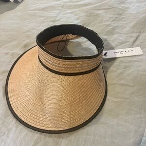 Eugenia Kim Natural Straw Visor with Black Trim